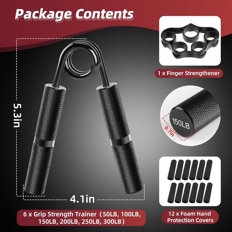FAURIMMER Hand Grip Strengthener Set, 6-Pack 50LB to 300LB Hand Grips Finger Strengthener, Heavy-Duty Grip Strength Trainer with Protective Foam for Forearm Exercise, Hand Gripper, Hand Therapy, Ideal for Home Gym and Muscle Building - Image 5